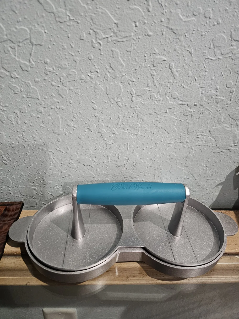 The Pioneer Woman Silver Double Burger Press with Teal Handle